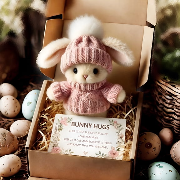 XIBUFE Mini Bunny Easter Gift,Mini Rabbit,Inspirational Easter Gifts for Women Men,Emotional Motivational Bunny Decor (Pink)
