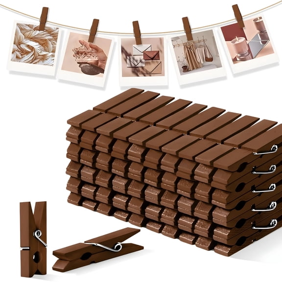 XIBUFE Mini Clothes Pins Wooden Colored Small Clothespins for Photo 1.4 Inch 50 Pcs Brown,Tiny Clips Close Pin for Baby Shower Classroom Crafts Project Decorations Hanging Pegs