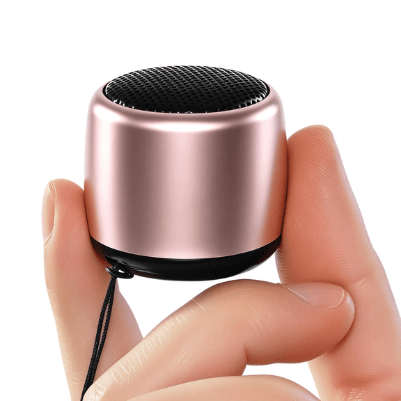 XIBUFE Mini Portable Bluetooth Speaker with Hd Sound&Bass (Rose Gold)|Smallest Wireless Bluetooth Speakers for Phone/Pc/Tablet I Photo Selfie Button Answer Phone Calls I Cute Tiny Speaker