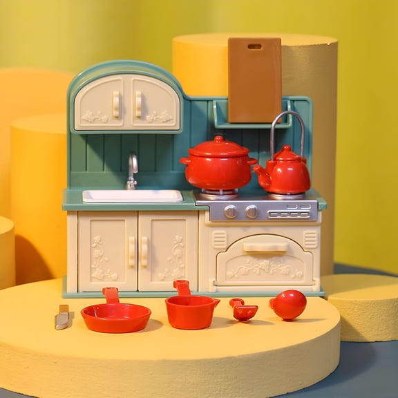 XIBUFE Miniature Dollhouse Furniture Kitchen Play Set,Multicolor Plastic Pretend Play Scene Accessories with Refrigerator Utensils,Dollhouse Toys for Kids Role Play