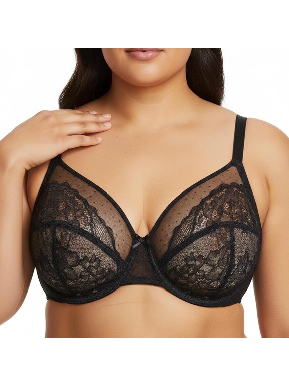 Minimizer Bra for Women,Plus Size Full Coverage Underwire Bra|Back;side smoothing for full figure,large bust DDD-H cup. No-poke floral lace,no-show t-shirt bra. Sizes 34-44