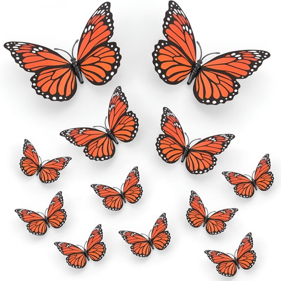XIBUFE Monarch Butterfly Decoration,Day of the Dead Decorations for Altar De Muertos Decorations Halloween Decorations for Altar-3-Size 12 Pcs Fake Butterflies Home Decor Wall Wedding Decor