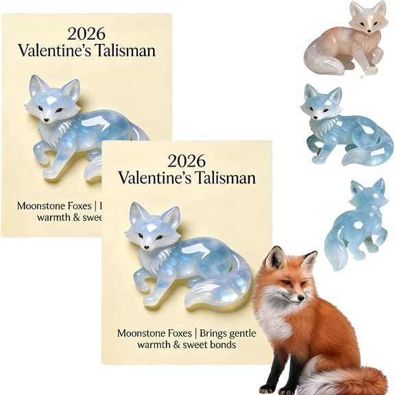 XIBUFE Moonstone Fox,Hand-Carved and Hand-Painted Moonstone Fox Talisman,2026 ValentineS Symbol of Warmth and Love  for Lovers,Family,Handcrafted Blue Crystal Fox Figurine (2 Pcs)
