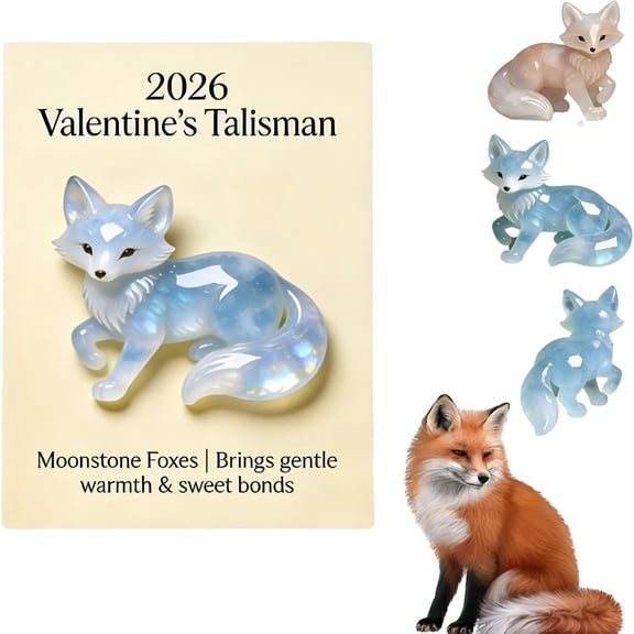 XIBUFE Moonstone Fox,Hand-Carved and Hand-Painted Moonstone Fox Talisman,2026 ValentineS Symbol of Warmth and Love  for Lovers,Family,Handcrafted Blue Crystal Fox Figurine (1 Pcs)