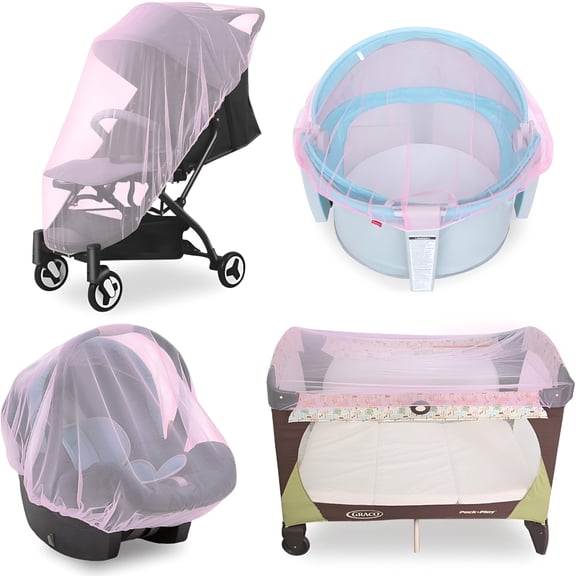 XIBUFE Mosquito Net for Stroller,Playards,Pack N Plays and Portable Mini Crib,Baby Insect Netting,Pink
