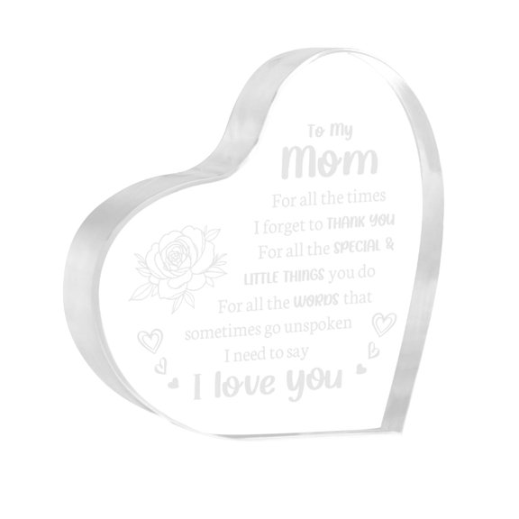 XIBUFE Mother'S Day Heart Shaped Acrylic Decor, 3D Clear Acrylic Desk Sign, Table Centerpiece Ornament, Desktop Keepsake Heart Decor Gift for Mom