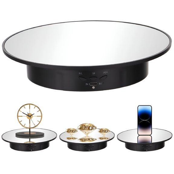 XIBUFE Motorized Rotating Display Stand,7.9" Electric Rotary Holder with Mirror Glass Surface,Automatic Revolving Platform for Photography,Turnable Stand for Displaying Jewelry,Watch