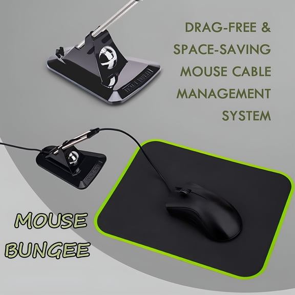 XIBUFE Mouse Bungee Cable Management System, Anti-Slip Gaming Mouse Cord Holder With Adjustable Clip, Drag-Free Wire Organizer For FPS Office Workstation, Black