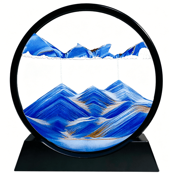 XIBUFE Moving Sand Art Liquid Motion - Moving Sand Art Picture Decor 3D Deep Sea Sandscape, Round Glass Frame Display Flowing Sand Relaxing Toy for Desktop Home Office Work Decoration(Blue, 12")