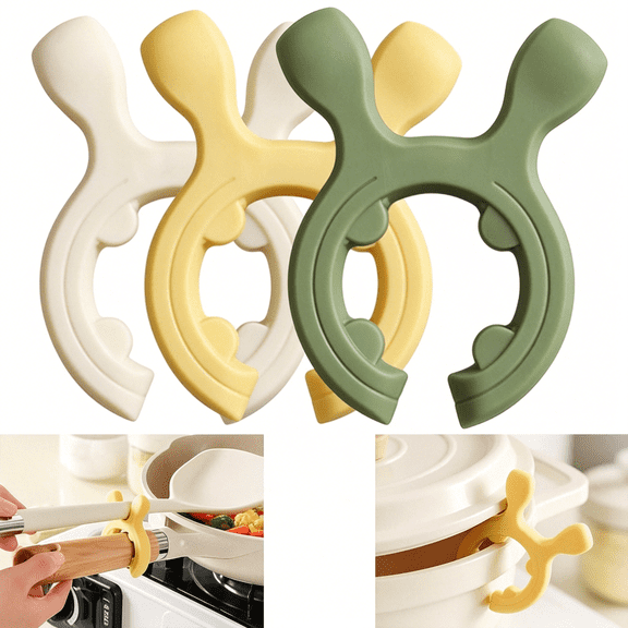 XIBUFE Multifunction Silicone Pot Handle Spatula Rack,Non-Slip Spoon Holder Stove Organizer Kitchen Gadgets,Steam Releaser,Utensil Anti Scalding Pot Clip for Cooking Accessories (1,3 Color)