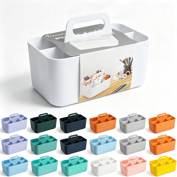 XIBUFE Multipurpose Caddy Organizer, Plastic Caddy with Handle, Stackable Desk Organizer for Stationery, Marker and Pencil, Office Supplies Organizer, Dorm Caddy