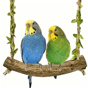 XIBUFE Natural Wood Bird Swing Perch with Decorative Leaves - 7.1" Durable Bird Stand Platform Toy for Cage, Hanging Budgie Parakeet Hammock Accessories for Lovebirds, Cockatiels