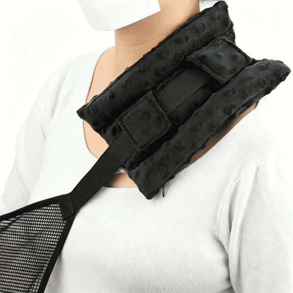 XIBUFE Neck Pad Strap Cushion Pillow for Arm Sling Comfort Shoulder Support Pad Rotator Cuff Replacemet Surgery Elbow Brace Carry Padded Cover Broken Wrist Hand Injury Cast,Minky Dot Black