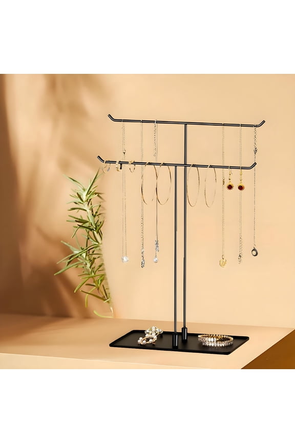 Necklace Holder- Metal Base Jewelry Organizer Stand,Aesthetic Jewelry Hanger Display for Necklaces,Bracelets,Rings,Classic Black