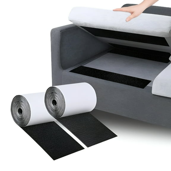 XIBUFE Non Slip Couch Cushion Pad,4In x 19.6Ft Rolled Hook Loop with Strong Adhesive to Keep Couch Cushion from Sliding (Black)