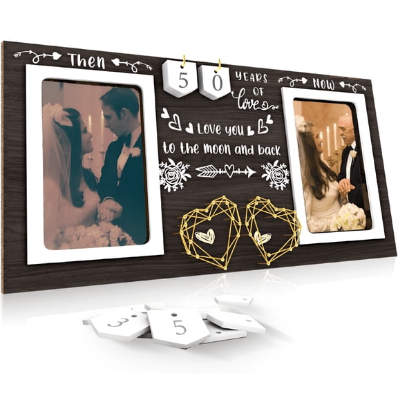 XIBUFE Then & Now Anniversary Picture Frame - 1-99 Years Anniversary Wedding Gift for Couple,Christmas Gift for Couples Wood Photo Frame,Engagement Bridal Shower Gifts,Holds 2 4X6 Inches Photos