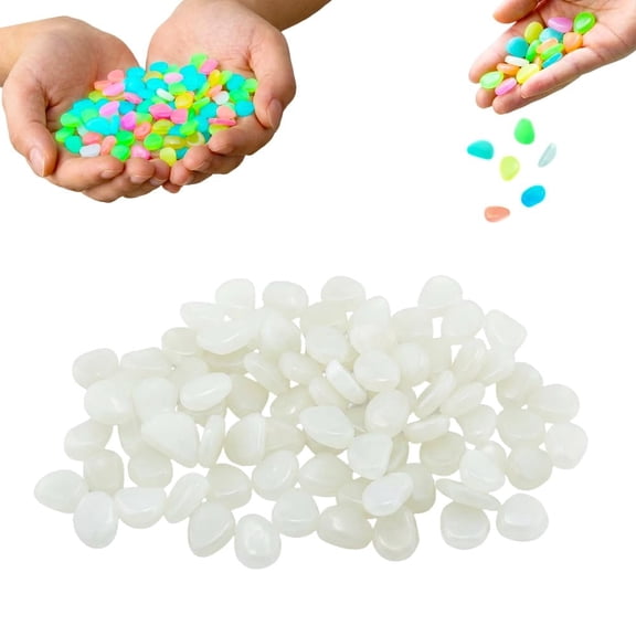 XIBUFE Outdoor Luminous Stones for Glow in the Dark Walkways, Garden River Pebbles, Artificial Landscape Rocks for Driveway Walkway Stepping Stone Paths with Natural Look (White-300Pcs)
