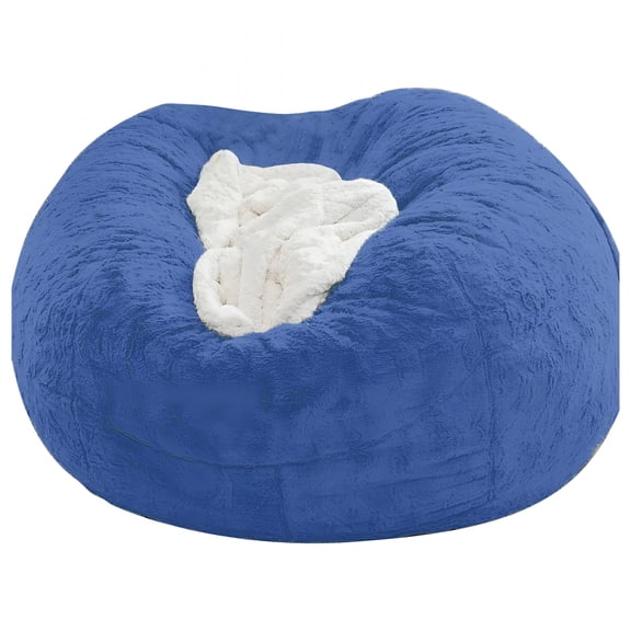 XIBUFE Oversized Bean Bag Chair Cover Only, 53 Inch Round Velvet Sofa Replacement for Adults Kids, Washable Memory Foam Fleece Couch Slipcover for Living Room Bedroom Dorm, No Filler Included