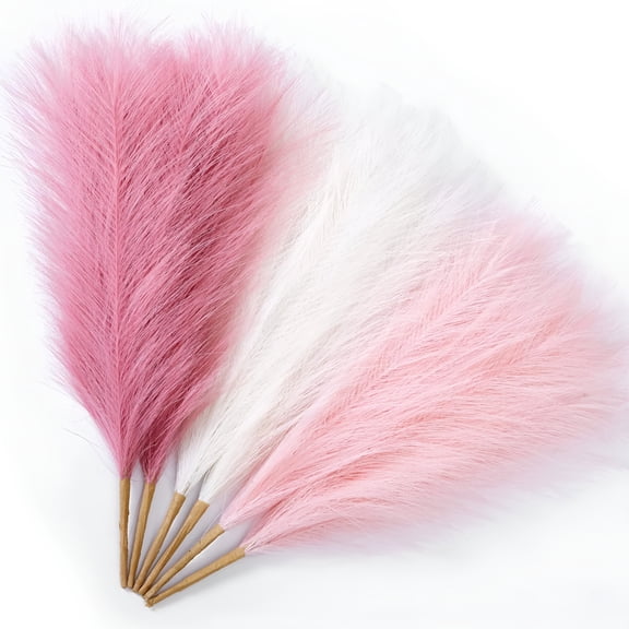 XIBUFE Pampas Grass Pink Decor 17.7 Inch 6Pcs,Faux Pampas Grass Home Decor,Artificial Pampas Grass Blush Fake Pampas,Short Vase Room Christmas Decoration
