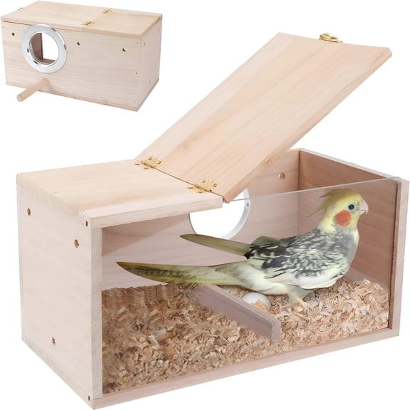 XIBUFE Parakeet Nesting Box Transparent Bird House for Cage Natural Wood Breeding Box for Parakeet Cockatiel Lovebirds Budgie Conure and Other Small Birds