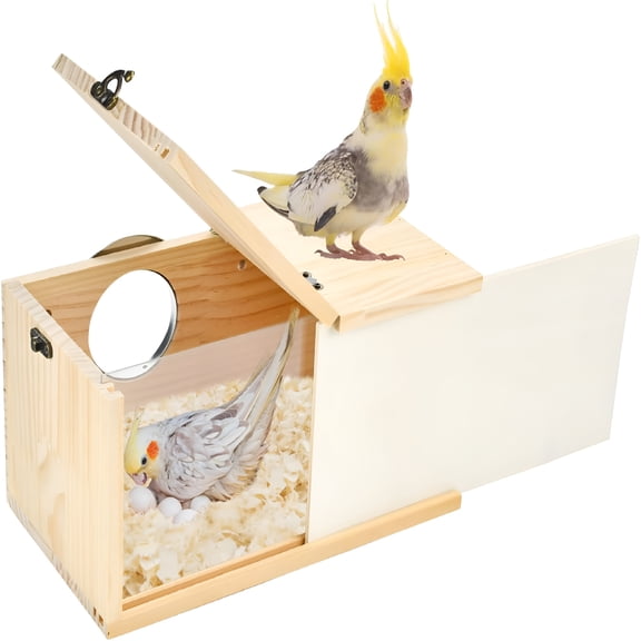 XIBUFE Parrot Nesting Box Cockatiel Nesting Box Bird Breeding Box House Handcrafted Wooden Acrylic Transparent Bird Box with Detachable Wooden Board for Parakeets Cockatiel Budgie Conure Parrot