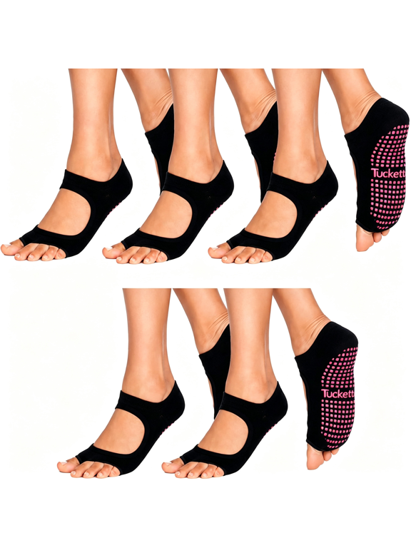 Patented Barefoot Toeless Pilates Grip Socks Allegro, Non-Slip for Women Reformer Yoga Barre Dance Recycled Cotton