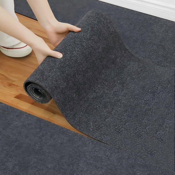 XIBUFE Peel and Stick Carpet Roll - 15.7"X118" Thick Self Adhesive Silent Carpet Floor Tiles for Indoor Anti-Slip Flooring,Bedroom,Kitchen,Stairs,Living Room,Office Cat Scratch Protector (Grey)