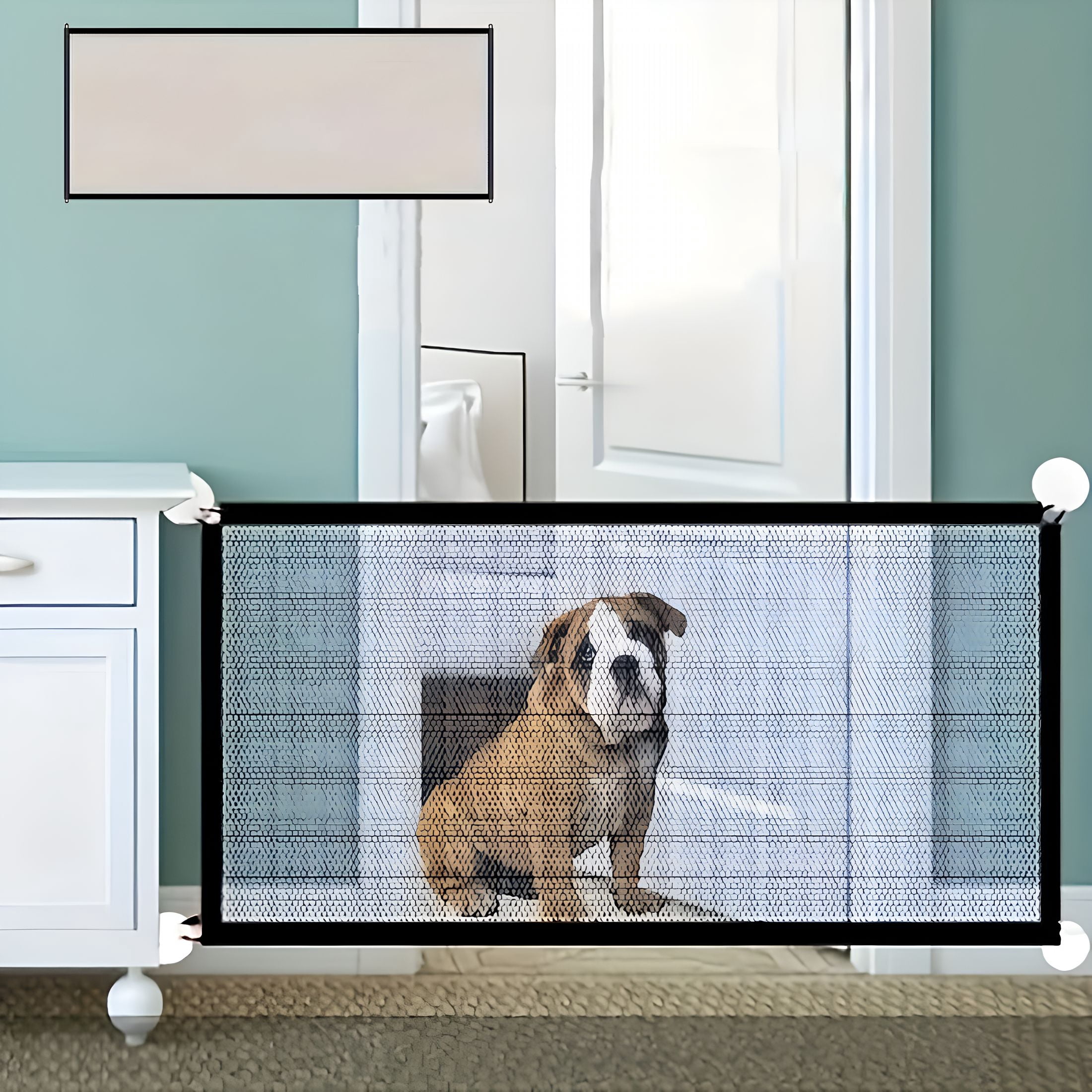 XIBUFE Pet Gate No Drill Pressure Mounted Mesh Barrier with Pet Door ...