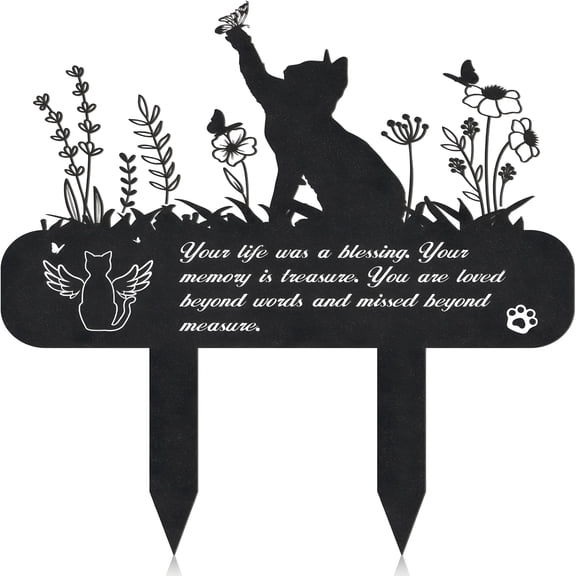 XIBUFE Pet Headstone,Metal Cat Grave Marker with Memorial Plaque,Waterproof Cemetery Stake (13.4 X 12 In)