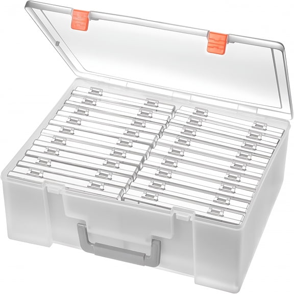 XIBUFE Photo Storage Box 4X6,18 Inner Extra Large Organizer Acid-Free Photo Keeper Storage Case,Plastic Craft Storage Box for Stickers,Stamps,Seeds (Clear,18 Boxes)