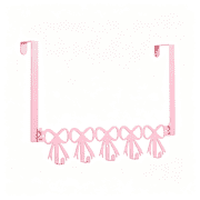 XIBUFE Pink Bow over the Door Hooks Hanger Wall Mount Towel Hanger Door Holder Organizer 5 Hooks Kawaii Farmhouse Rustic Coquettish Style Decor for Bedroom Bathroom Towel Hat Clothes
