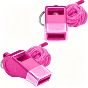 XIBUFE Pink Emergency Whistle with Lanyard 2 Pack, 120Db Loud Plastic Coach Referee Lifeguard Safety Whistles with Soft Mouth Guard, Survival Signal Whistle for Teachers Sports Training Outdoor Use