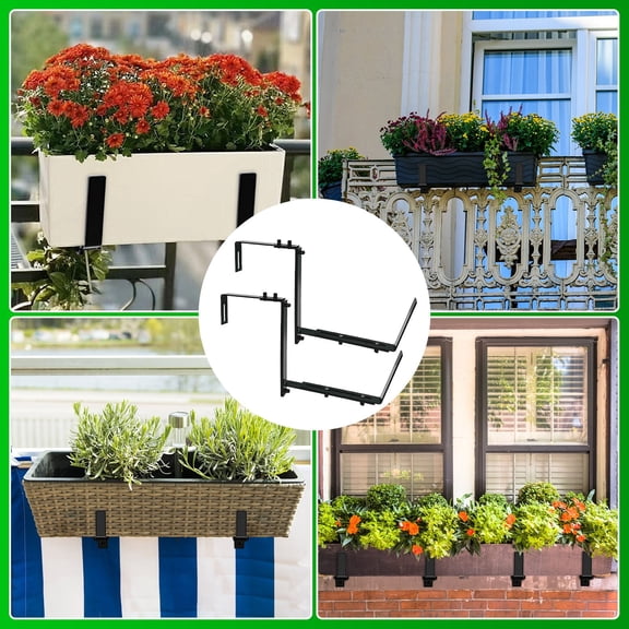 XIBUFE Planter Box Brackets,Adjustable Flower Brackets for Deck Railing,No Drill Window Bracket for Outdoor Planters-2Pack