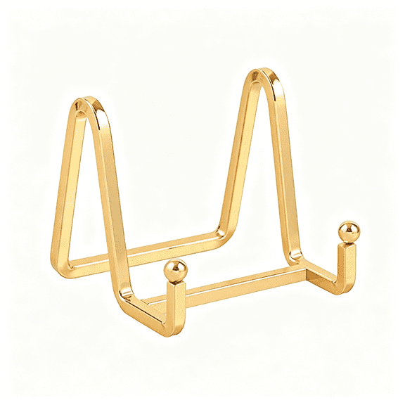 XIBUFE Plate Holder Easel Display Stand-3 Inch Metal Plate Stands for Display-Tabletop Picture Stand-Gold Iron Easels for Display Pictures,Photo Frames,Book,Decorative Plates,Plaque-1 Pack