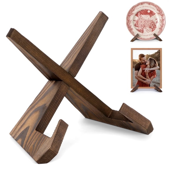 XIBUFE Plate Stand for Display - 6.5 inch Plate Holder Display Stand, Wooden Picture Frame Holder, Decorative Table Top Easels