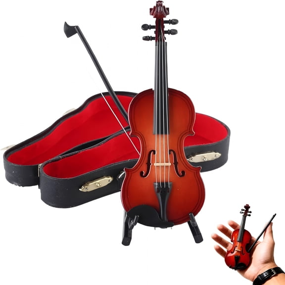 XIBUFE Playable Tiny Violin Figurine,Worlds Smallest Violin with Sound,Mini Musical Instrument Replica with Bow and Case Tiny Violin with Sound,3.15*0.59''