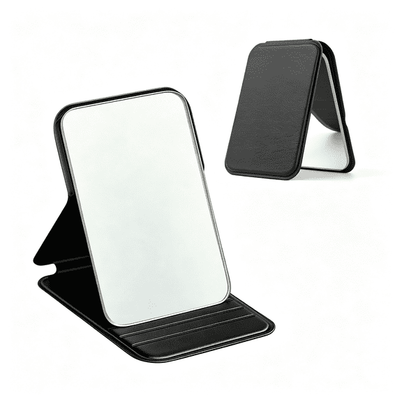 XIBUFE Pocket Mirror,Travel Makeup Mirror,Portable Handheld Mirror for Men&Women,Compact Lightweight Small Mirror for Purse&Bag,Perfect for Travel,Camping,Home,Office&Gift(Black)