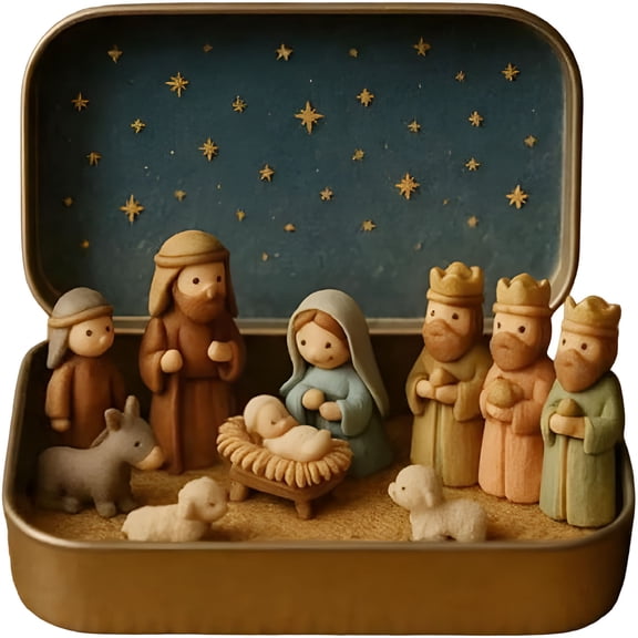 XIBUFE Pocket Nativity Set in Tin Box,Handcrafted Miniature Christmas Scene for Desk Decor,Religious for Travel & Church