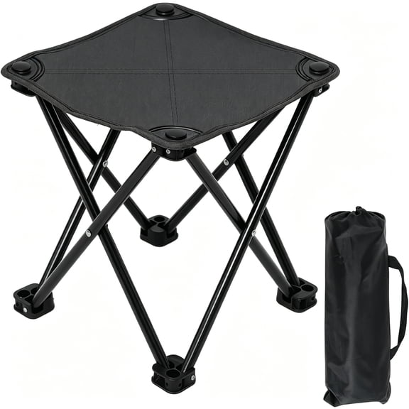 XIBUFE Portable Folding Camping Stool Outdoor Camping Lightweight Small Chair for Fishing Hiking Gardening and Beach with Carry Bag (Medium Black)