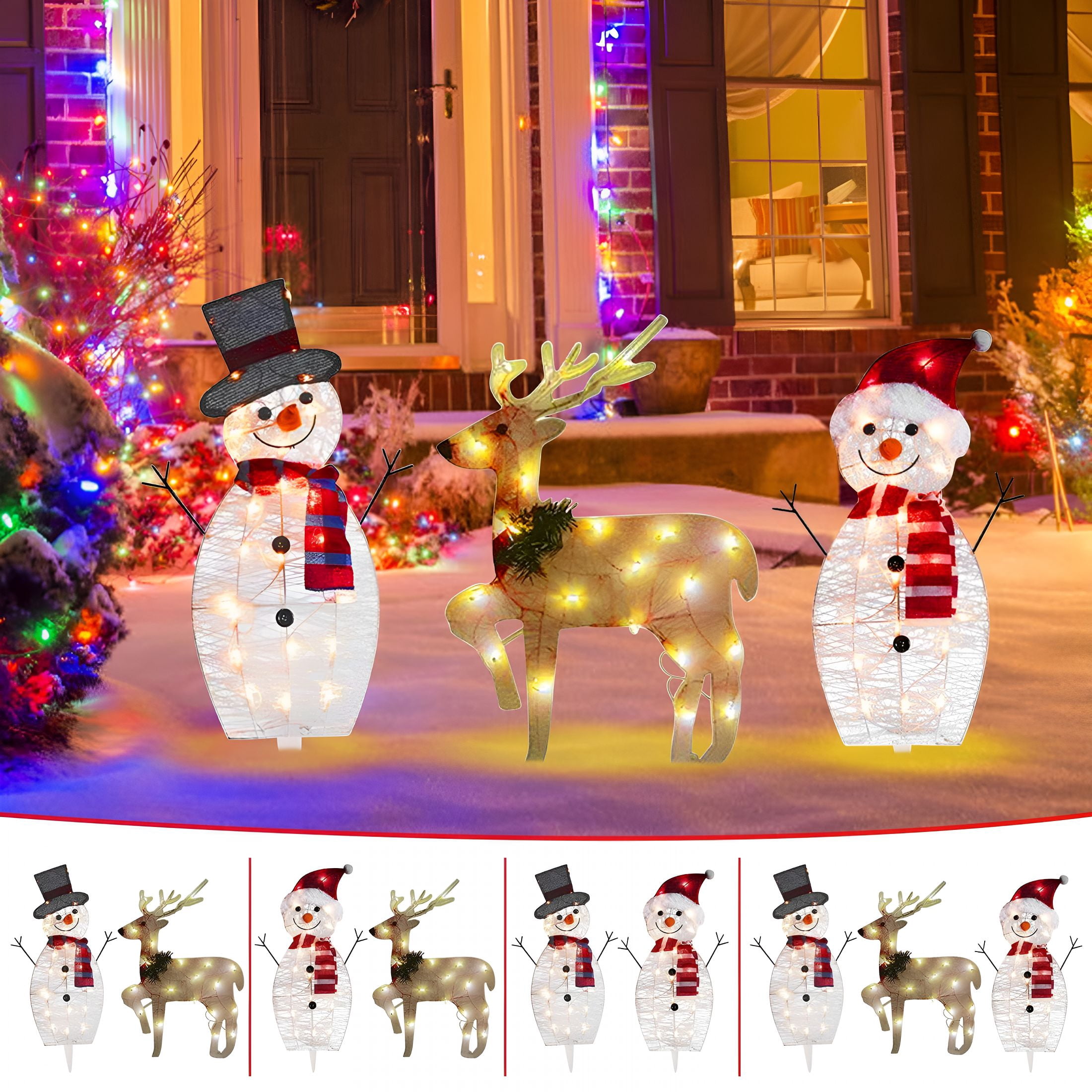 XIBUFE Pre-Lit Light Up Snowman Family Set, Christmas Collapsible