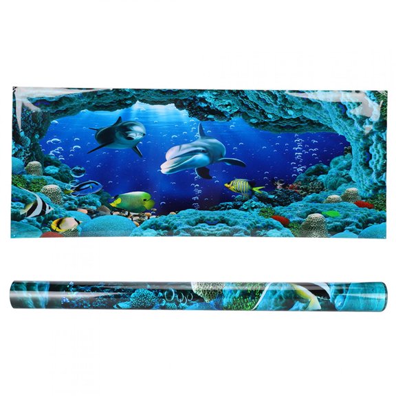 XIBUFE Premium Background Poster Decorative Sea World Paintings Pvc Sticker Landscape for Aquarium Fish Tank,24.02 X 11.81 Inches / 61 X 30 Cm,Multicolor