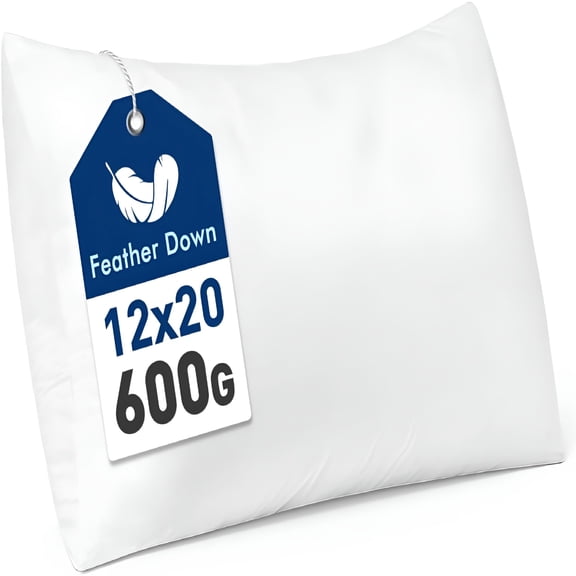 XIBUFE Premium Feather and Down 12X20 Throw Pillow Insert Soft Fluffy Throw Pillow Double-Layer Cotton Fabric for Sofa Bed Couch Prevents Feather Leakage