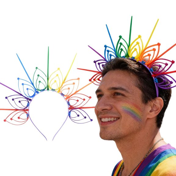 XIBUFE Rainbow Headband,DIY Pride Headband for Pride Month Party,Colorful Halo Sun Crown LGBTQ Hair Accessories,Spiked Headdress Headpieces Pride Outfits Parades Festival Celebrations