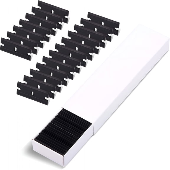 XIBUFE Razor Blades 100 Pcs Double Edged Plastic Blade for Safety Glass Scraper and Razor Scraper Tool-Remove Decals,Stickers,Adhesive Label,Glue and Glass Clean-Black