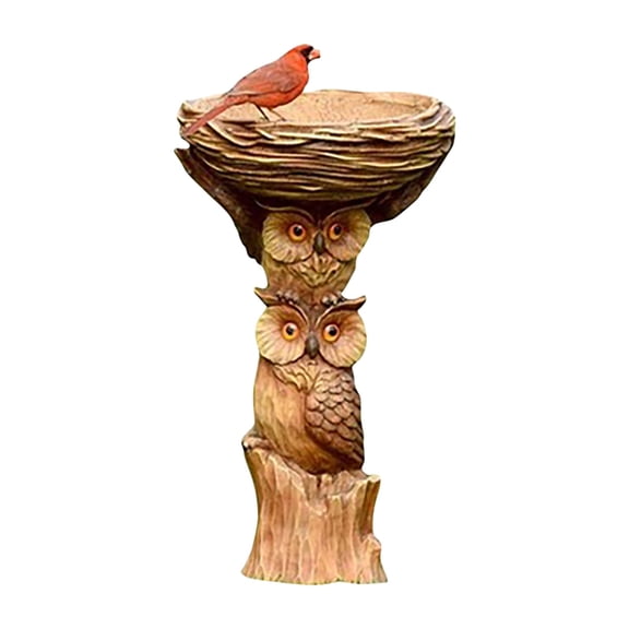 XIBUFE Resin Bird Bath Bowl Outdoor - Bird Bath Bowl, Woodland Tree Stump Design Pedestal Birdbath for Garden, Patio & Lawn, Decorative Water Bowl for Wild Birds & Hummingbirds