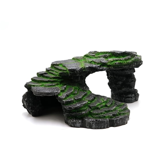 XIBUFE Resin Reptile Basking Platform with Hide Cave, Lightweight Rock Bridge for Turtle Tank, Natural Landscape Decoration for Frogs, Lizards, Aquatic Pets, No Assembly