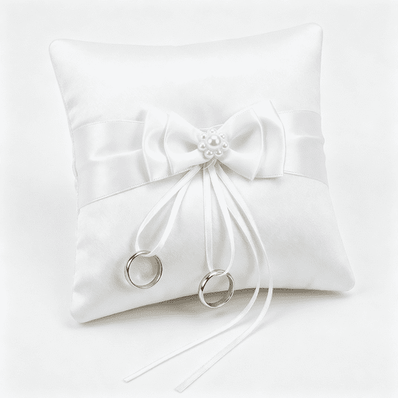 XIBUFE Ring Pillow for Ring Bearer, Ring-Bearer Pillow, Pearls Rings Cushion Ring-Pillow for Wedding Ceremony, 5.9'' X 5.9'', Beautiful Ceremony Decoration with Ring Bearer Pillow