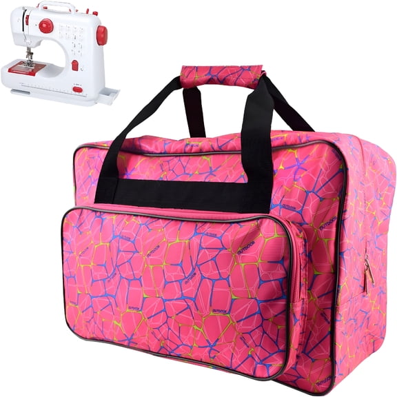 XIBUFE Rose Red Sewing Machine Carrying Case, Universal Canvas Carry Tote Bag, Portable Padded Storage Dust Cover with Pockets for Sewing Machine