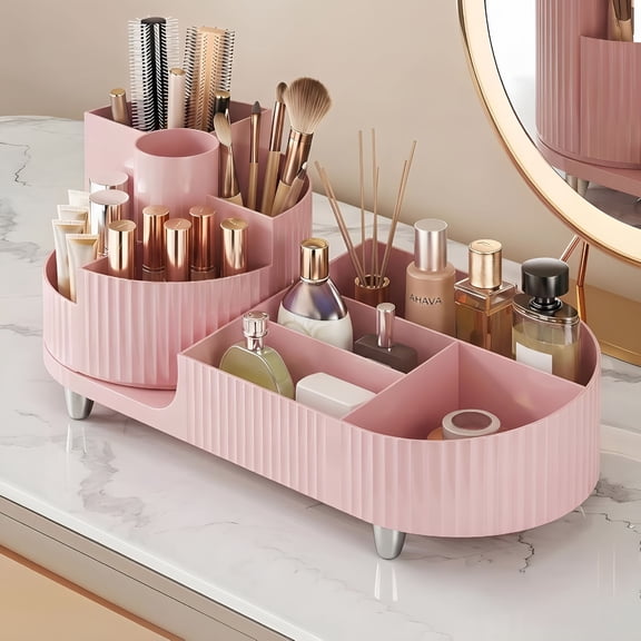 XIBUFE Rotating Makeup Caddy Organizer for Vanity,Large Capacity Cosmetic Display Case,Countertop Beauty Storage Holder for Skincare,Brush Eyeshadow Lipstick,Counter Desk Organization