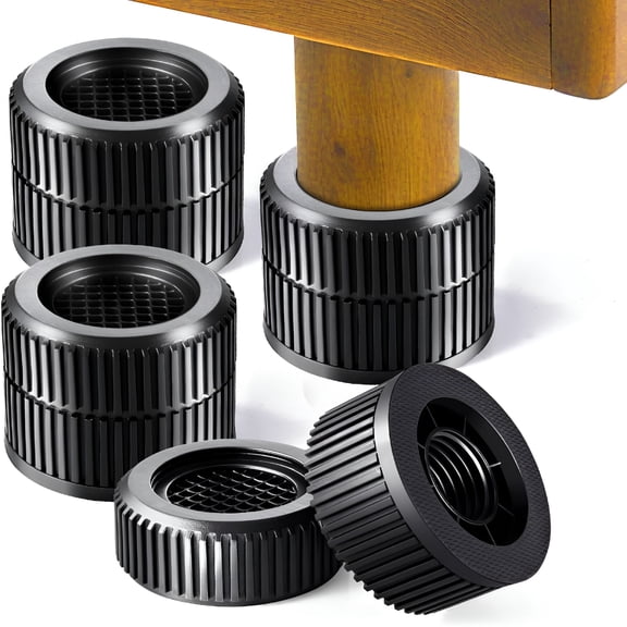 XIBUFE Round Furniture Risers 4-Packs Adjustable Table Leg Extenders,Stackable(1.3"-2.4" High) Heavy Duty Anti-Slip Bed Risers for Couch,Desk,Cabinet,Dorm Underbed Storage(Black,2-Layers)